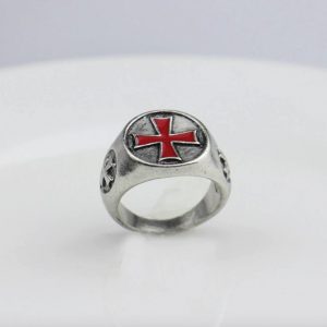 Antique Red Enamel Cross Knights Templar Ring
