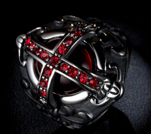 Red Stone Crusader Shield Ring