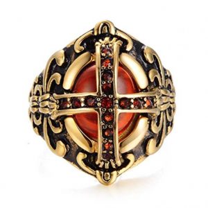 Red Stone Crusader Shield Ring