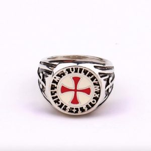 Red Enamel Cross Shield Knights Templar Ring