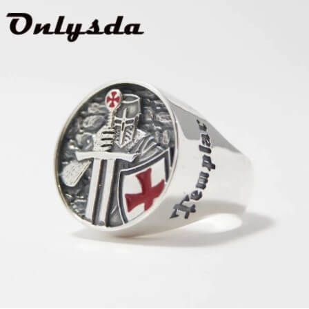 Stainless Steel Rings Red Armor Shield Knight Templar Crusader Cross Ring