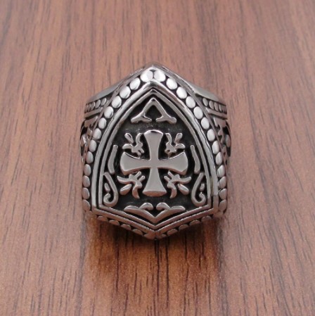 Stainless Steel Warrior Cross Shield Knight Templar Ring Jewelry