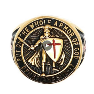 "Put On The Whole Armor Of God" Cross Knight Protect Gold-Color Ring