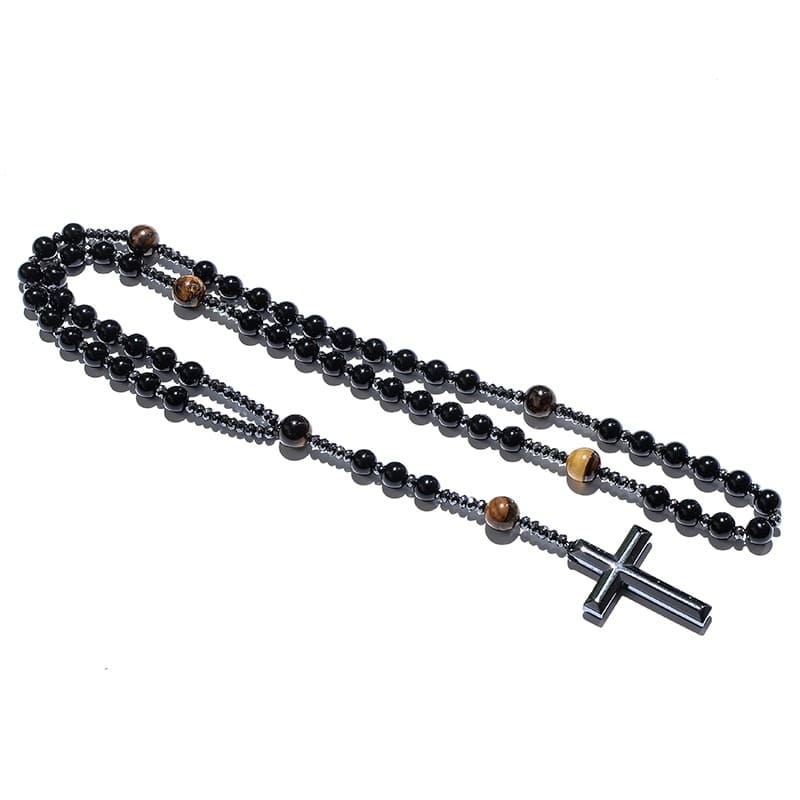 Rosary Necklace gold Silver and Black Catholic Rosary 