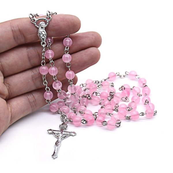 Pink Rosary Catholic Necklace