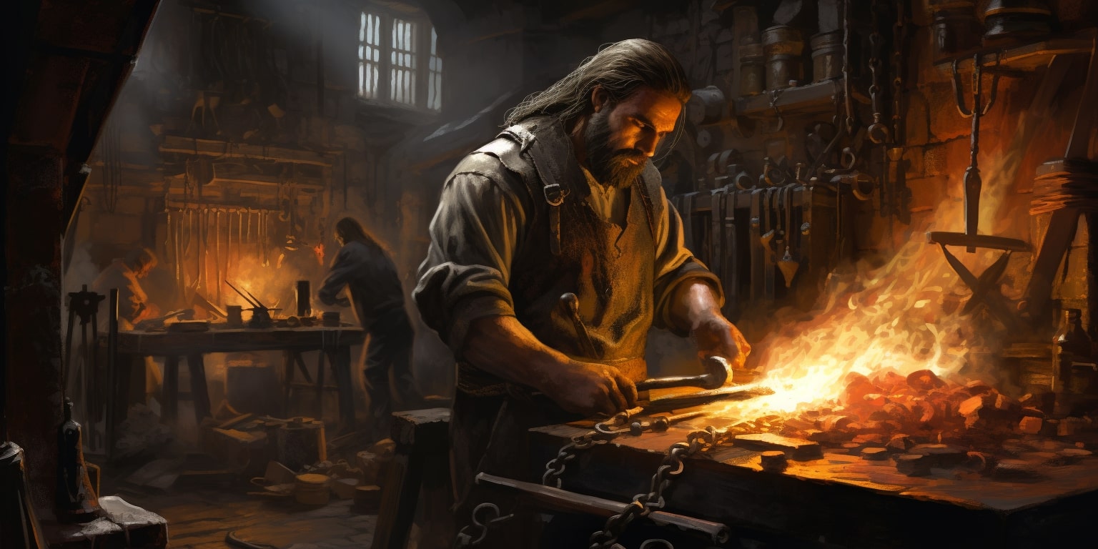 The blacksmith. Craftsmanship forging techniques in the forge and iron work